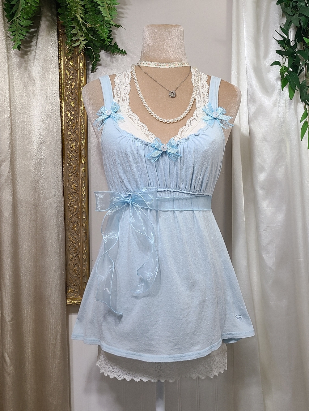 ♡ Y2K ♡ Abercrombie Pastel Sky Blue Babydoll Waist Tie Tank Top